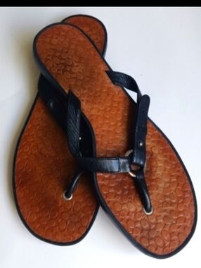 Coach Leather Sandals CC Logo